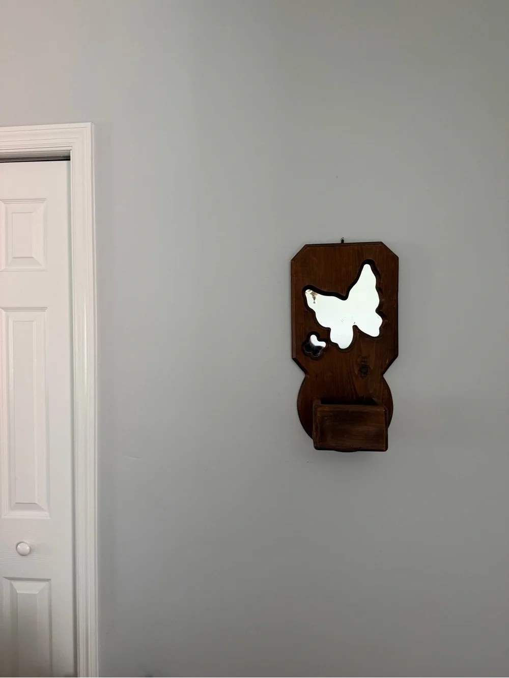 Vintage Wooden Butterfly Mirror Wall Planter Shelf Rustic Boho Decor